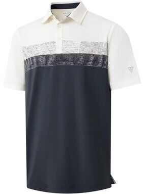 Men A- Dark Grey Dry Fit Polo Shirt Color Block Chest Print Moisture Wick